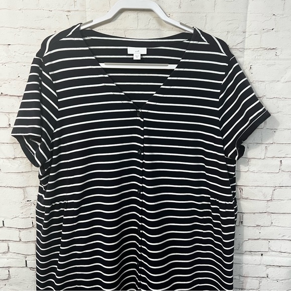 J. Jill Size 2X Navy White stripe Shirt Dress Casual Ruffle Bottom Button - Picture 4 of 9